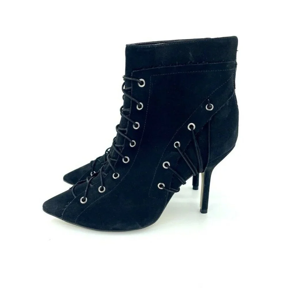 Catherine Malandrino Ankle Booties Black Suede Leather Lace Up SZ 7 New